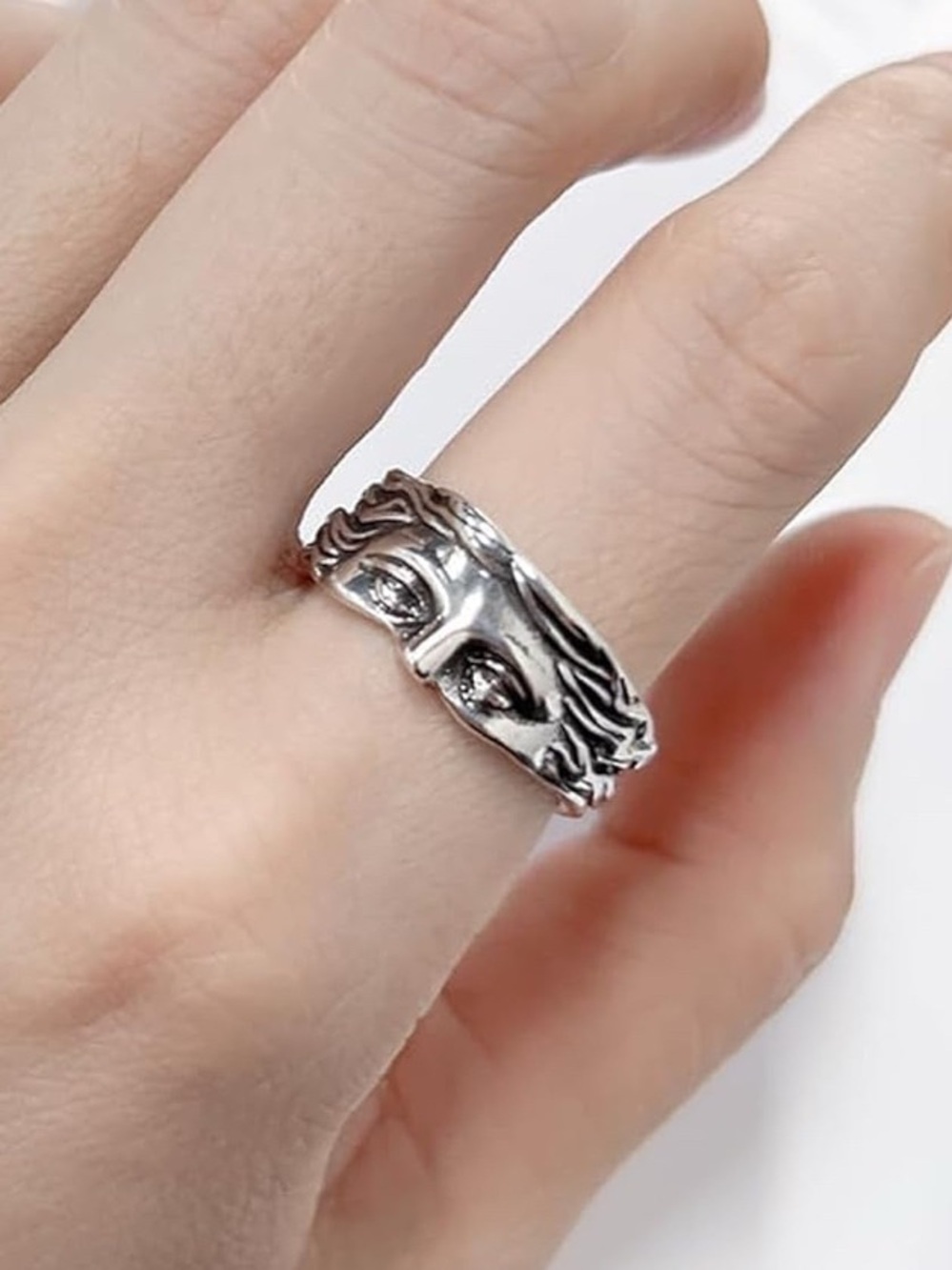 Vintage Silver Sculpted Face Ring